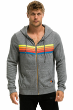 Load image into Gallery viewer, AVIATOR NATION 5 STRIPE UNISEX HOODIE - HEATHER GREY // NEON RAINBOW
