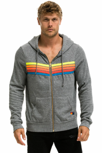 AVIATOR NATION 5 STRIPE UNISEX HOODIE - HEATHER GREY // NEON RAINBOW