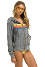Load image into Gallery viewer, AVIATOR NATION 5 STRIPE UNISEX HOODIE - HEATHER GREY // NEON RAINBOW