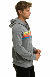 AVIATOR NATION 5 STRIPE UNISEX HOODIE - HEATHER GREY // NEON RAINBOW