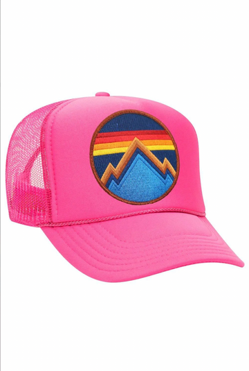 AVIATOR NATION ALL SEASONS CIRCLE TRUCKER HAT IN NEON PINK