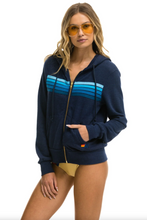 Load image into Gallery viewer, Aviator Nation 5 Stripe Zip Unisex Hoodie in NAVY // BLUE