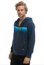 Load image into Gallery viewer, Aviator Nation 5 Stripe Zip Unisex Hoodie in NAVY // BLUE