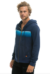 Aviator Nation 5 Stripe Zip Unisex Hoodie in NAVY // BLUE