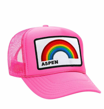 Load image into Gallery viewer, Aviator Nation Aspen Rainbow Trucker Hat in Neon Pink