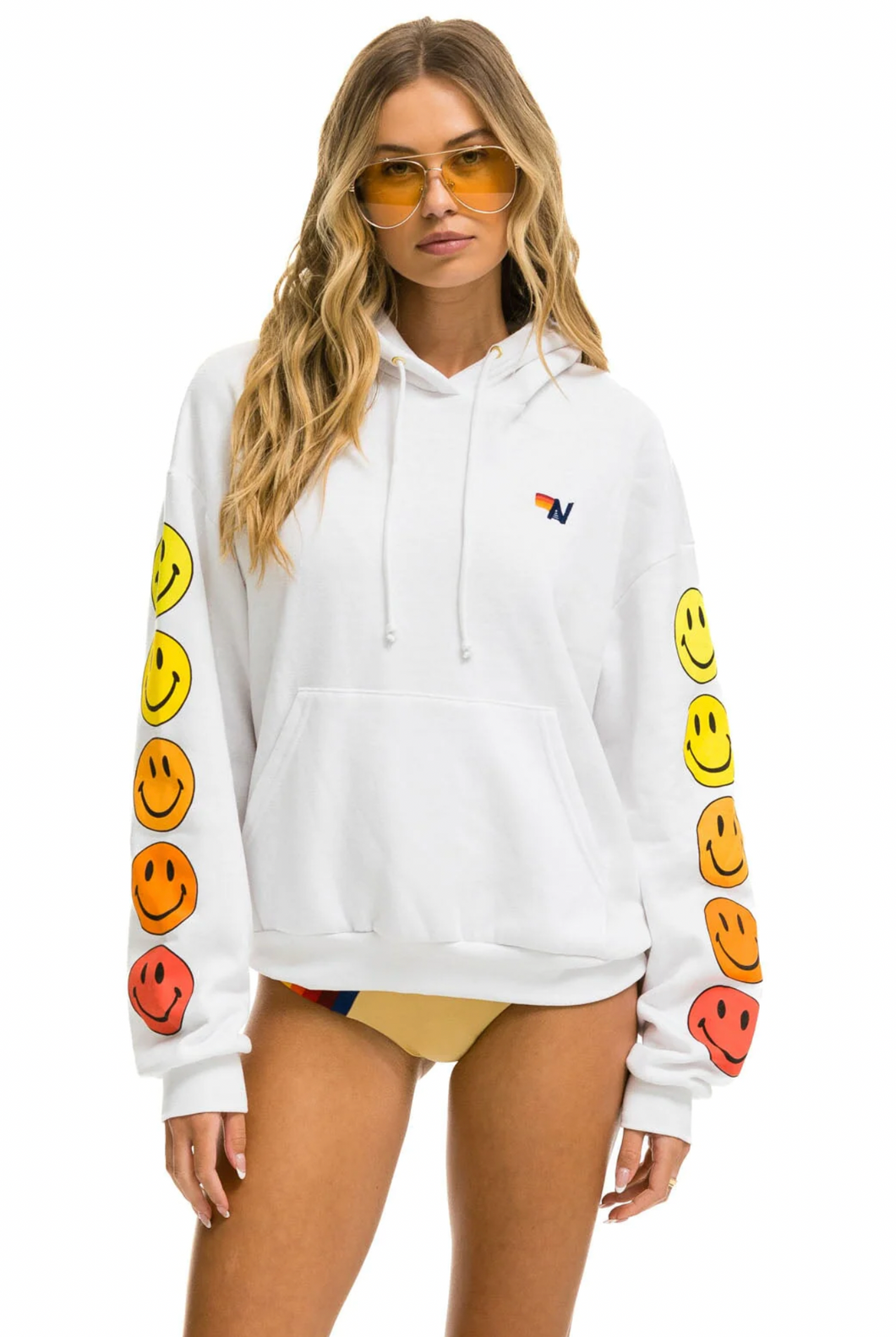 AVIATOR NATION SMILEY SUNSET UNISEX RELAXED PULLOVER HOODIE - WHITE