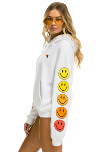 AVIATOR NATION SMILEY SUNSET UNISEX RELAXED PULLOVER HOODIE - WHITE