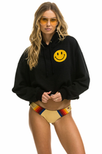 Load image into Gallery viewer, AVIATOR NATION SMILEY 2 RELAXED CROPPED PULLOVER HOODIE - BLACK