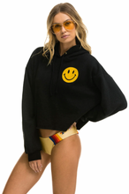 Load image into Gallery viewer, AVIATOR NATION SMILEY 2 RELAXED CROPPED PULLOVER HOODIE - BLACK