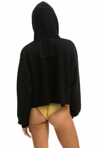 AVIATOR NATION SMILEY 2 RELAXED CROPPED PULLOVER HOODIE - BLACK