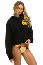 Load image into Gallery viewer, AVIATOR NATION SMILEY 2 RELAXED CROPPED PULLOVER HOODIE - BLACK