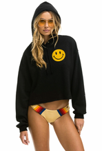 Load image into Gallery viewer, AVIATOR NATION SMILEY 2 RELAXED CROPPED PULLOVER HOODIE - BLACK