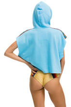 Load image into Gallery viewer, AVIATOR NATION BOLT STRIPE SLEEVELESS RELAXED CROPPED PULLOVER HOODIE - SKY