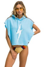 Load image into Gallery viewer, AVIATOR NATION BOLT STRIPE SLEEVELESS RELAXED CROPPED PULLOVER HOODIE - SKY