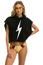 Load image into Gallery viewer, AVIATOR NATION BOLT STRIPE SLEEVELESS RELAXED CROPPED PULLOVER HOODIE - BLACK