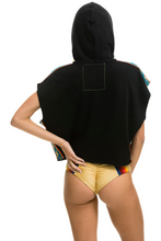 Load image into Gallery viewer, AVIATOR NATION BOLT STRIPE SLEEVELESS RELAXED CROPPED PULLOVER HOODIE - BLACK