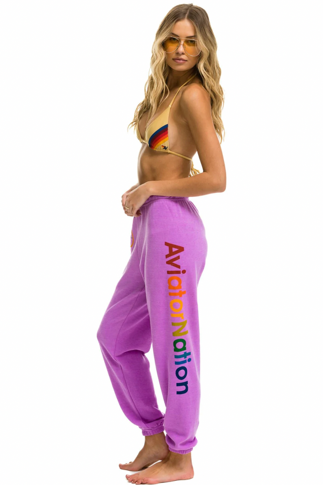 Aviator Nation Neon Logo Sweatpant in Neon Purple