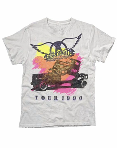 MADEWORN AEROSMITH 1990 UNISEX TEE IN VINTAGE WHITE