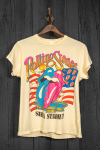 MADEWORN ROLLING STONES STEEL WHEELS '89 UNISEX TEE IN MELLOW YELLOW