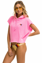 Load image into Gallery viewer, AVIATOR NATION LOGO EMBROIDERY SLEEVELESS RELAXED CROPPED PULLOVER HOODIE - NEON PINK