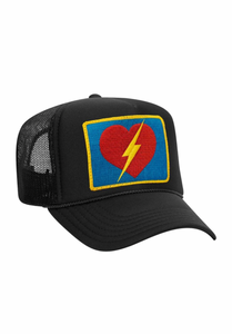 AVIATOR NATION VINTAGE BOLT HEART TRUCKER HAT IN BLACK