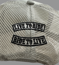Load image into Gallery viewer, SINGER22 Exclusive Harley Davidson Trucker Hat in Black or Silver With Back Embroidery Ride To Live , Live To Ride
