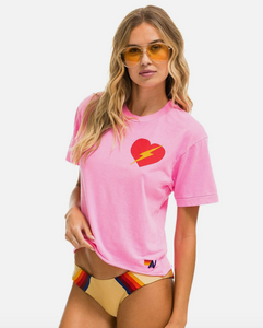 AVIATOR NATION BOLT HEART BOYFRIEND TEE - NEON PINK