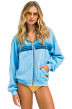 Load image into Gallery viewer, AVIATOR NATION UNISEX 5 STRIPE RELAXED ZIP HOODIE - SKY BLUE