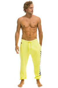 Aviator Nation MENS  CHECK LEG SWEATPANTS - NEON YELLOW