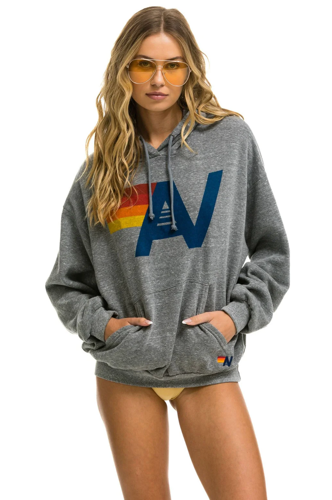 AVIATOR NATION UNISEX LOGO PULLOVER RELAXED HOODIE - HEATHER GREY