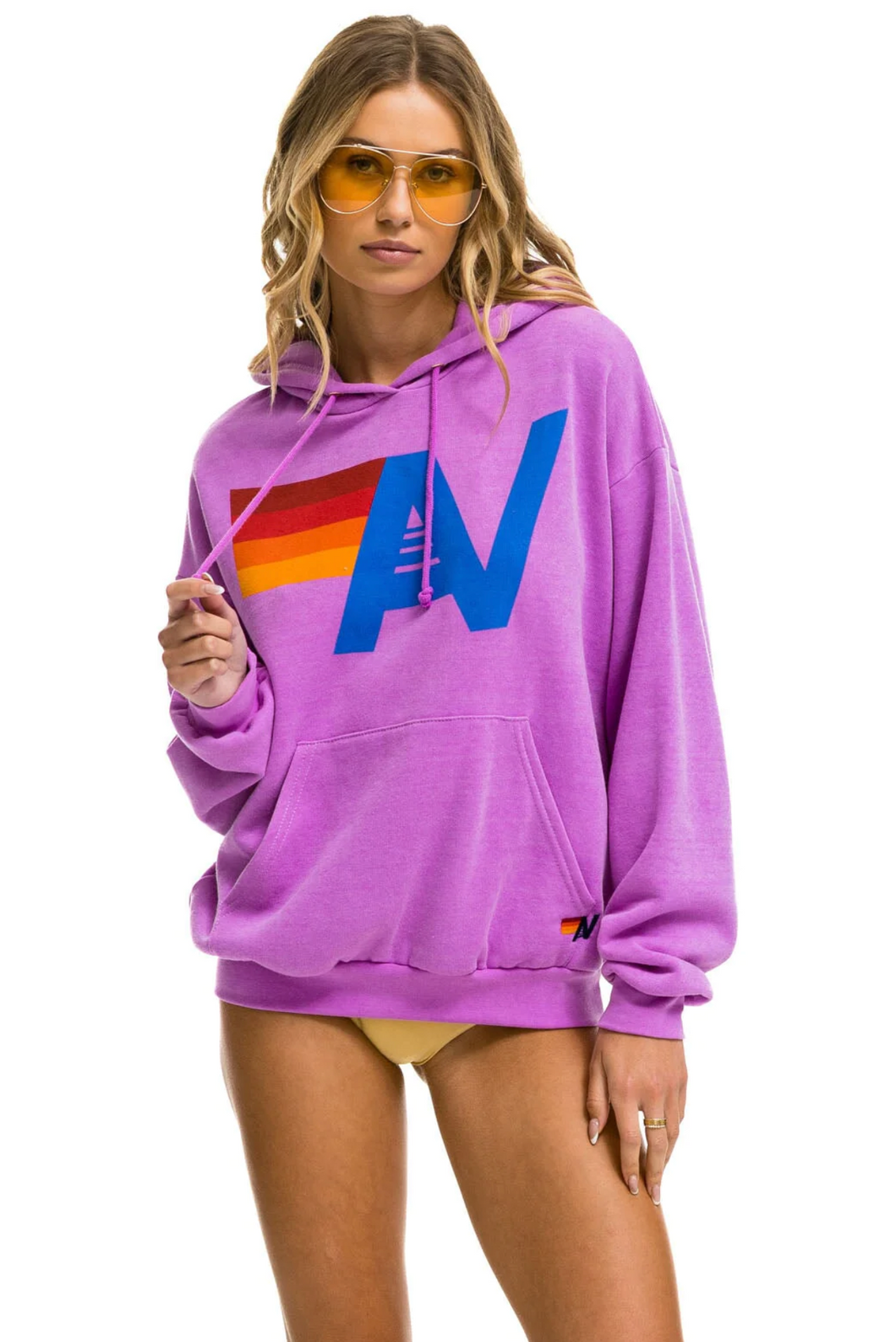 AVIATOR NATION UNISEX LOGO PULLOVER RELAXED HOODIE - NEON PURPLE