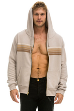 Load image into Gallery viewer, Aviator Nation 5 Stripe Zip Unisex Hoodie in SAND // TAN