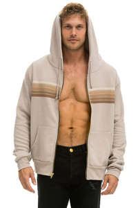 Aviator Nation 5 Stripe Zip Unisex Hoodie in SAND // TAN