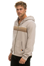 Load image into Gallery viewer, Aviator Nation 5 Stripe Zip Unisex Hoodie in SAND // TAN
