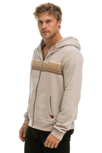 Aviator Nation 5 Stripe Zip Unisex Hoodie in SAND // TAN