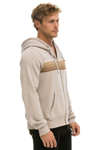 Aviator Nation 5 Stripe Zip Unisex Hoodie in SAND // TAN