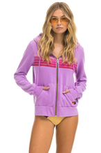 Load image into Gallery viewer, Aviator Nation 5 Stripe Zip Unisex Hoodie in NEON PURPLE // PINK