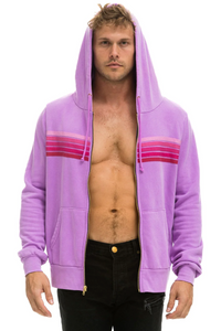 Aviator Nation 5 Stripe Zip Unisex Hoodie in NEON PURPLE // PINK