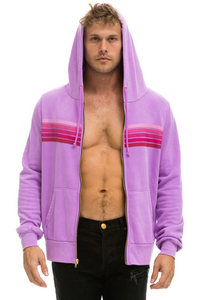 Aviator Nation 5 Stripe Zip Unisex Hoodie in NEON PURPLE // PINK JP