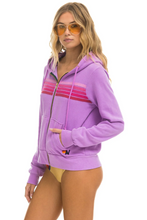 Load image into Gallery viewer, Aviator Nation 5 Stripe Zip Unisex Hoodie in NEON PURPLE // PINK