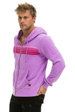 Load image into Gallery viewer, Aviator Nation 5 Stripe Zip Unisex Hoodie in NEON PURPLE // PINK