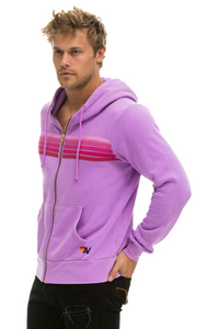 Aviator Nation 5 Stripe Zip Unisex Hoodie in NEON PURPLE // PINK JP