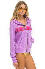 Load image into Gallery viewer, Aviator Nation 5 Stripe Zip Unisex Hoodie in NEON PURPLE // PINK