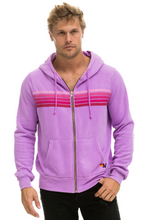 Load image into Gallery viewer, Aviator Nation 5 Stripe Zip Unisex Hoodie in NEON PURPLE // PINK