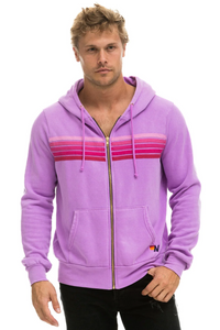 Aviator Nation 5 Stripe Zip Unisex Hoodie in NEON PURPLE // PINK JP