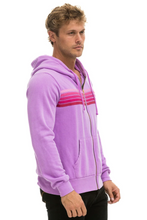 Load image into Gallery viewer, Aviator Nation 5 Stripe Zip Unisex Hoodie in NEON PURPLE // PINK