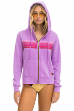 Load image into Gallery viewer, Aviator Nation 5 Stripe Zip Unisex Hoodie in NEON PURPLE // PINK