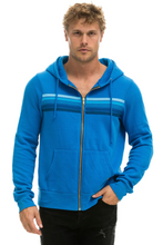 Load image into Gallery viewer, Aviator Nation 5 Stripe Zip Unisex Hoodie in NEON OCEAN // BLUE