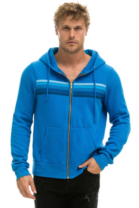 Aviator Nation 5 Stripe Zip Unisex Hoodie in NEON OCEAN // BLUE