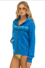 Load image into Gallery viewer, Aviator Nation 5 Stripe Zip Unisex Hoodie in NEON OCEAN // BLUE